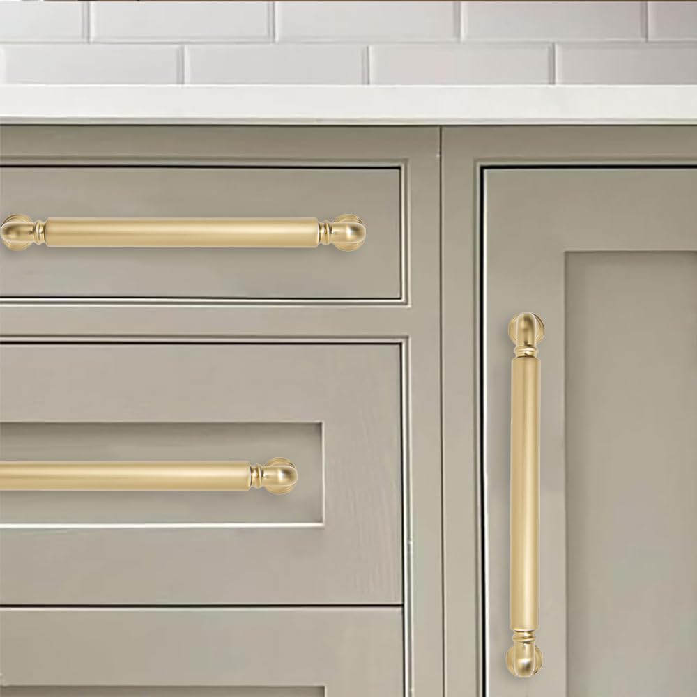 khtumeware 10-Pack Champagne Bronze Heavy-Duty Solid Cabinet Pulls, 5 Inch (128mm) Hole Center, Satin Brass Drawer Pulls, Cabinet Hardware, Suitable for Kitchen Cabinets, Bathrooms and Dressers - 5