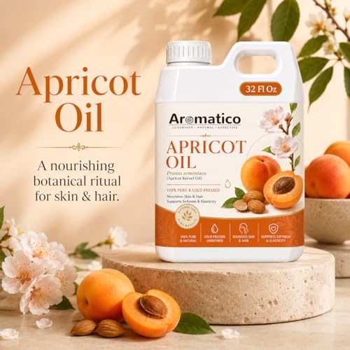 Image of AROMATICO Apricot Oil for Skin, Hair & Body | Professional Grade Refill Pack - 1000ml (1L Bulk)