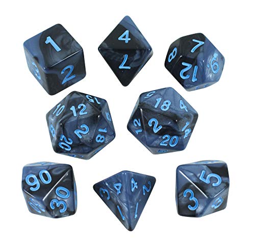 Paladin Roleplaying Gray and Blue Dice - Expanded DND Set with Extra D20 - 'Storm Lord'