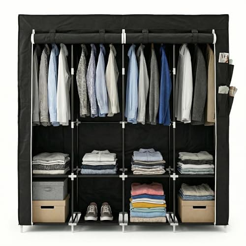 Pincho Armario Ropero, Armario de Tela, Ropero Portatil para Ropa, Organizador de Ropa con Cremallera, Estanterias Modulares con Perchero, Wardrobe, Closet Organizer - 170x45x165 cm Negro