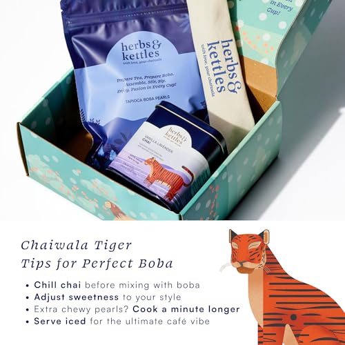 Image of Herbs & Kettles Vanilla Lavender Chai Boba Kit | Assam Black Tea with Real Vanilla Bean, Lavender Flowers & Warming Spices + Chewy Tapioca Pearls | DIY Bubble Tea Kit with Reusable Straws