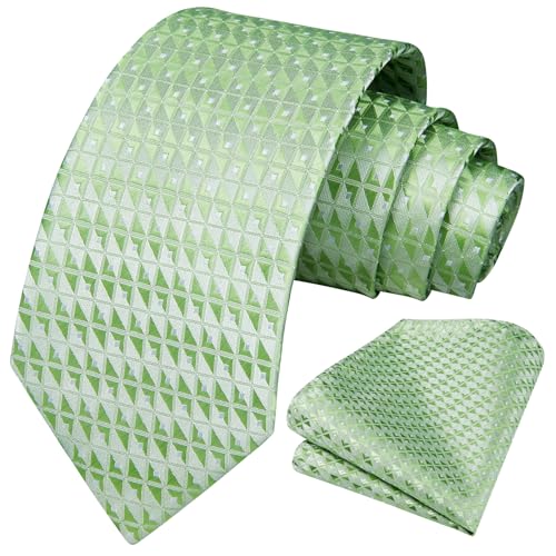 Image of HISDERN Ties for Men Formal Business Plaid Checked Mens Ties and Pocket Square Set Classic Wedding Necktie Handkerchief