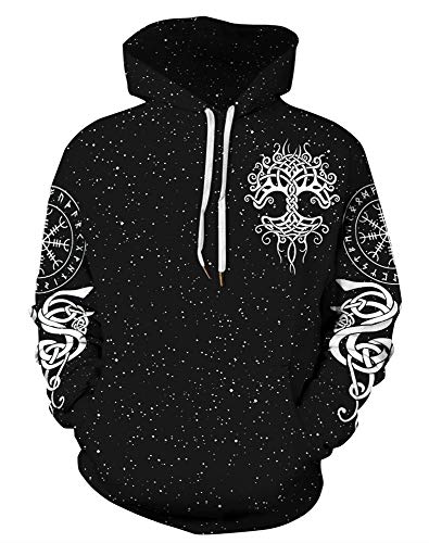 JooMeryer Herren Viking Totem 3D Druck Langarm Hoodies Pullover Sweatshirt - Schwarz - Large JooMeryer Herren Viking Totem 3D Druck Langarm Hoodies Pullover Sweatshirt - Schwarz - Large