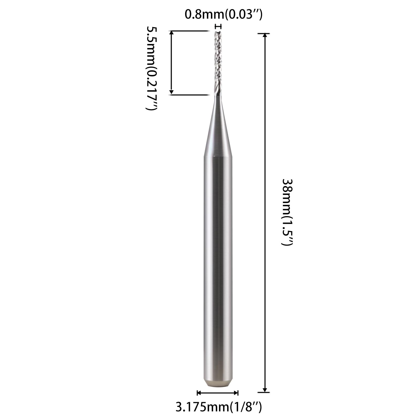EU_HOZLY 10 Stücke Fräser 3.175mm Hartmetall-Endfräser Gravierbits CNC-Leiterplatten-Maschinen 0.8mm Schneidkanten