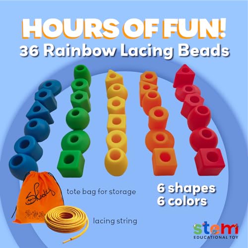 Skoolzy Lacing Beads 30 Pcs for Montessori Toys for 3 Year Old and Toddler Crafts Ages 2-4 with Beads for Kids Learning and Travel Activities Fine Motor Skills Toys - Image 3