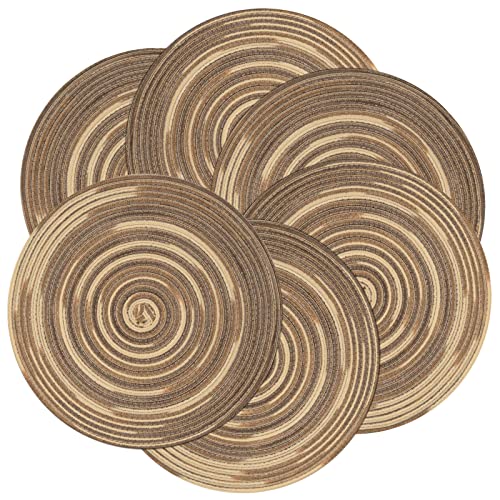 Image of SHACOS Round Braided Placemats 15 inch Set of 4 Variegated Washable Kitchen Table Place Mats Table Mats for Home Wedding Party (Rainbow Brown, 4)