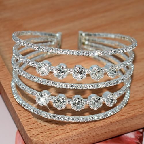 Rhinestone Bracelet for Women Silver Prom Jewelry Cuff Crystal Tennis Bracelets Formal Wedding Party Dress Outfits Accessories2