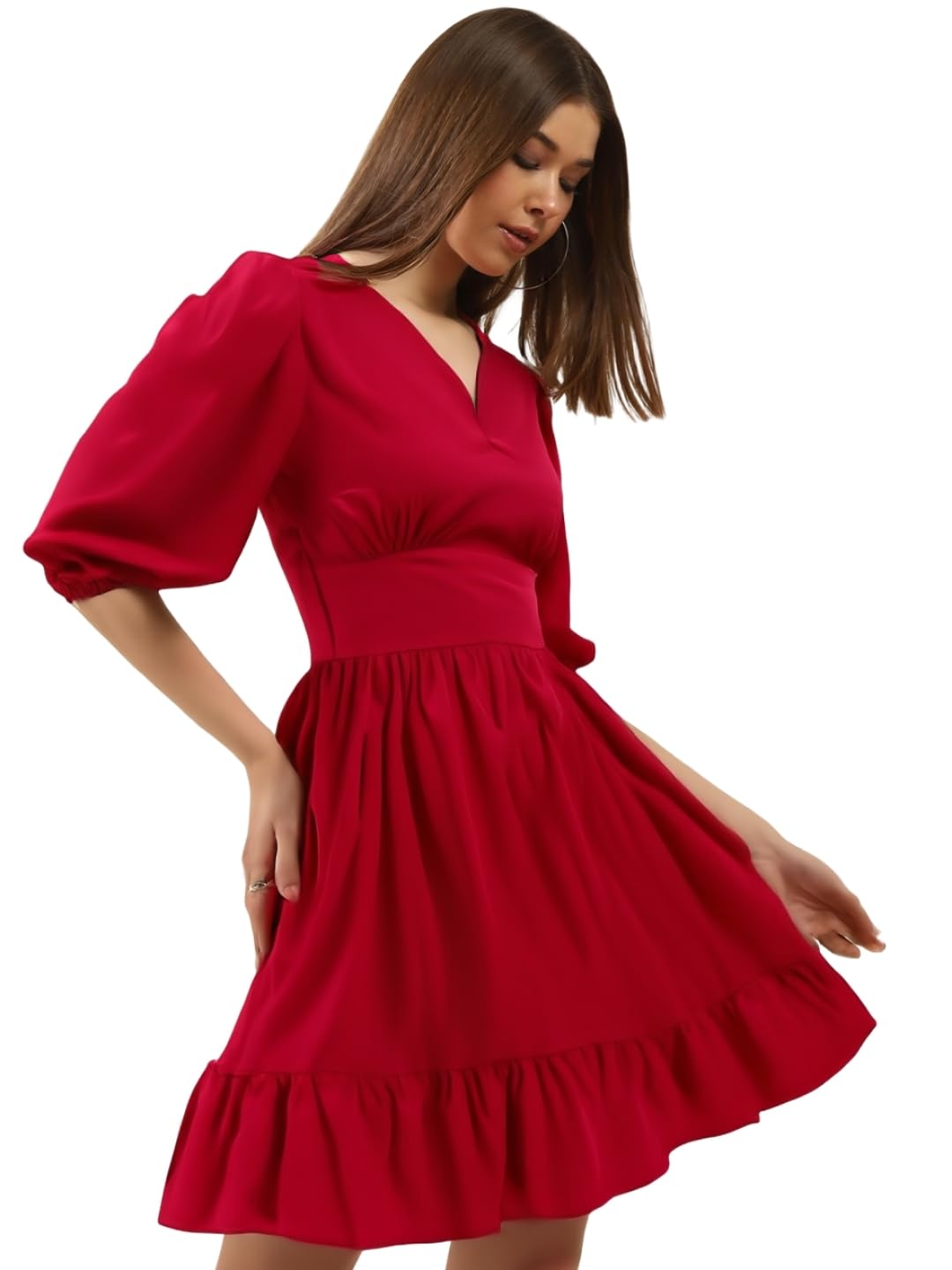 Waisted Volume Sleeve Dress-image-9