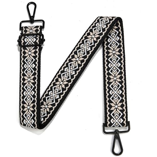 LVYOUME Crossbody Straps for Purses Silver or Black Hardware Purse Strap Wide Shoulder Strap Adjustable Replacement,Retro Jacquard Embroidery for Shoulder Bags