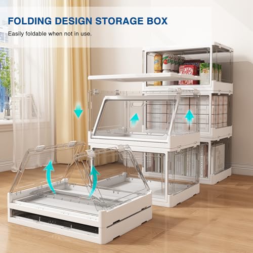 Hybrideas 3-Pack Clear Stackable Storage Bins With Lids Magnetic Doors Open Front Foldable Folding Plastic Craft Containers Large Closet Organizers Box For Bedrooms Living Rooms Study Kids' Toys 24 Qt thumb #3