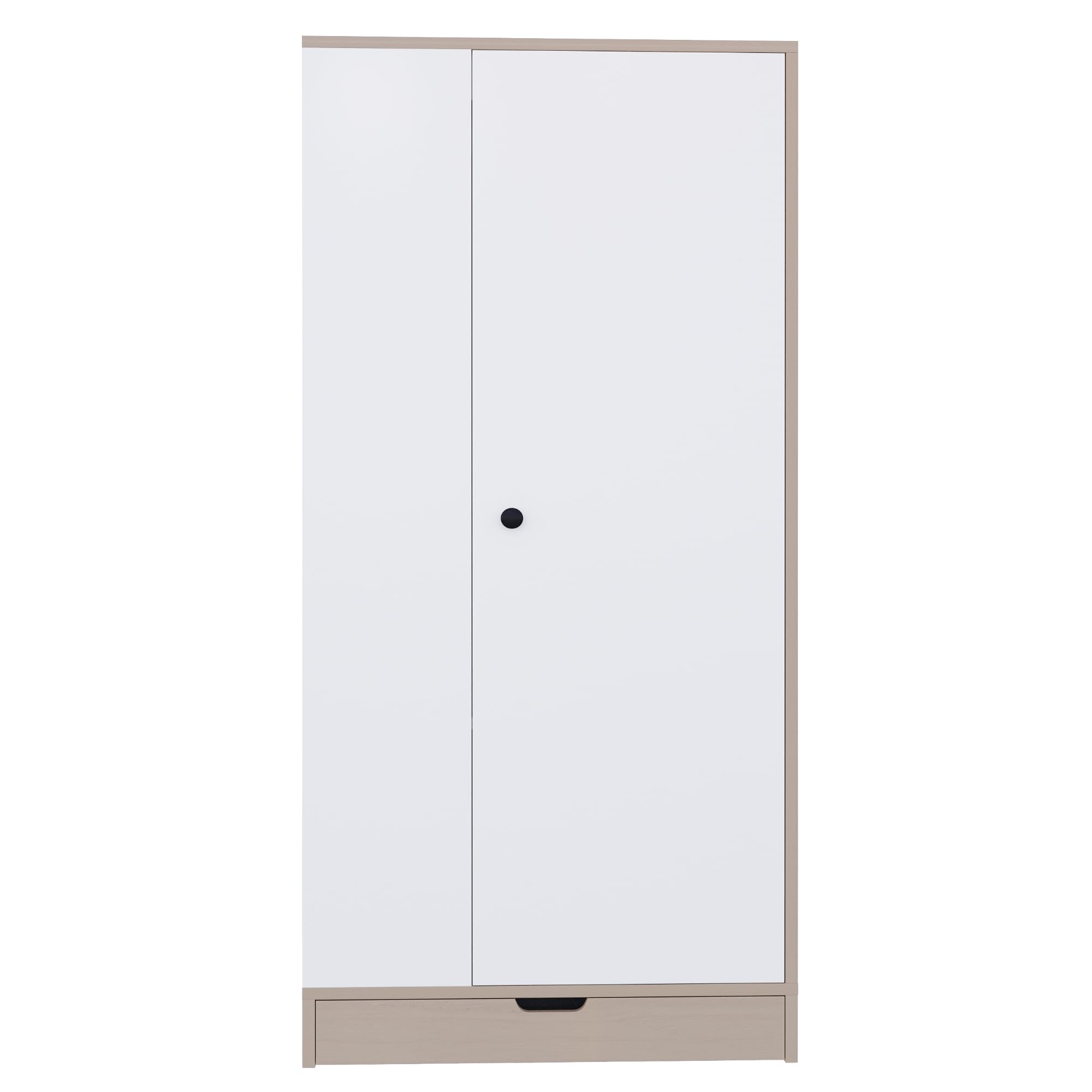 Armario 70 x 40 x 170 cm, acabado de una puerta, con estantes y cajones (color madera natural + blanco)