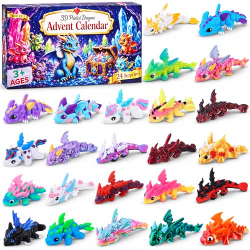JOICEE 2026 Christmas Advent Calendar with Mini 3D Printed Dragon Animals