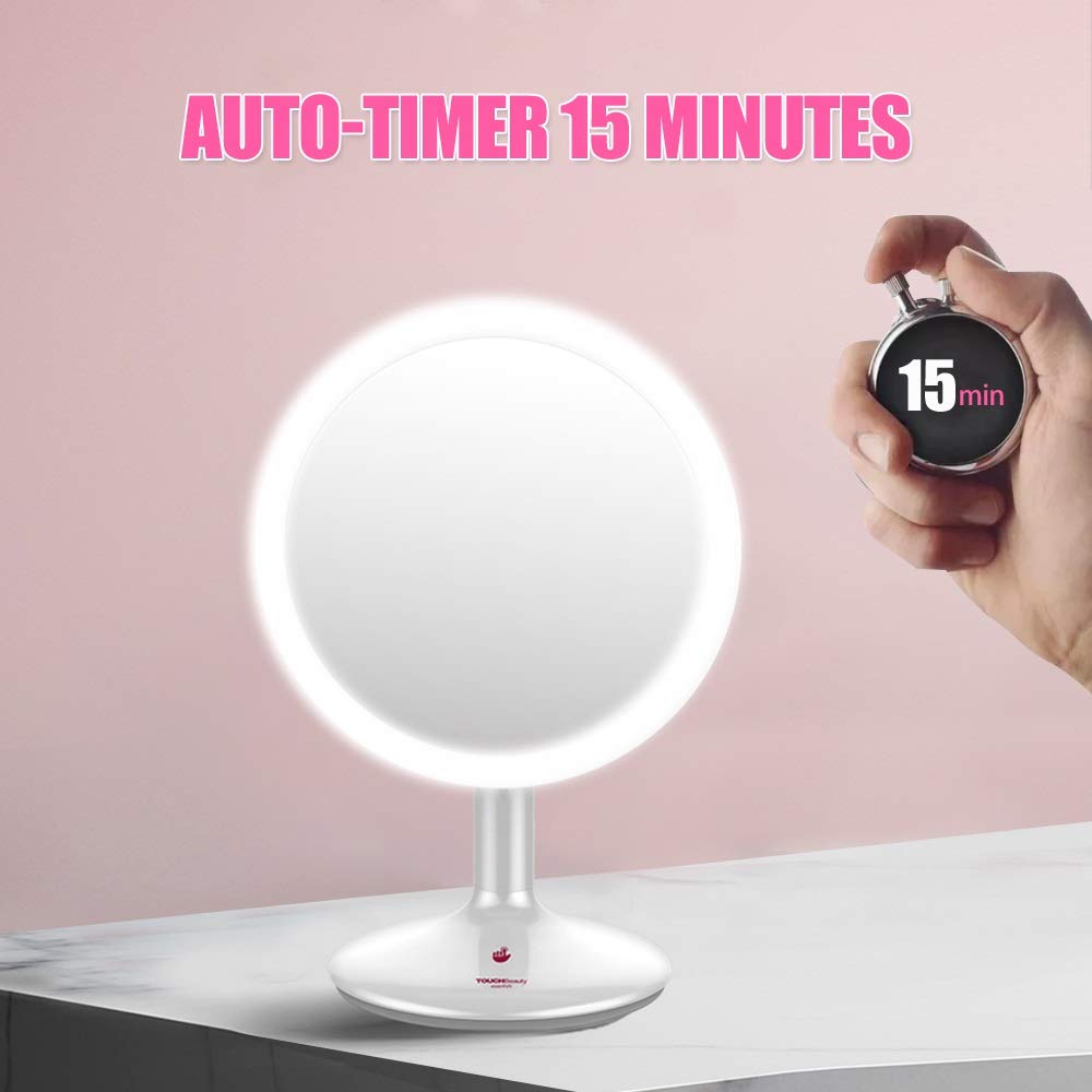 Espejo de Maquillaje ajouty 1x LED Espejo de Aumento de 90 rotación Espejo de vanidad con 21 LED Luces de Espejo cosmético Recargable.