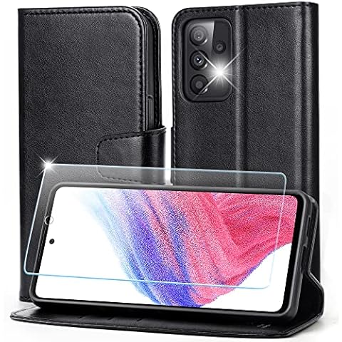 Migeec Case for Samsung Galaxy A53 with Tempered Glass Screen Protector, PU Leather Kickstand Wallet Cover with RFID Blocking, 3 Card Slots Phone Flip Holder - Black Cover