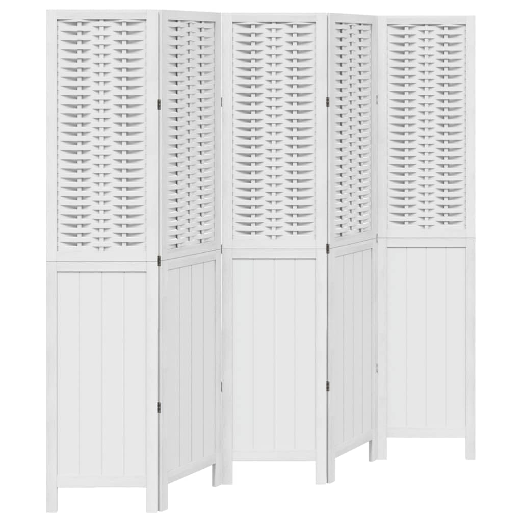 Vidaxl White Room Divider, Privacy Screen For Indoor Home Bedroom Living Room, Screen Privacy Panel With 5 Panels, Solid Wood Paulownia
