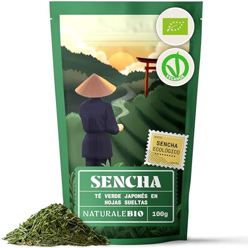 NaturaleBio Té verde Sencha Japonés Orgánico   Upper Grade   de 100g. Bio, Natural y Puro, Té verde en hojas de la primera cosecha, cultivado en Japón. Organic Japanese Sencha Green Tea.