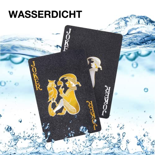10 Deck Spielkarten - Schwarz Gold Wasserfest Pokerkarten, Playing Cards 54 Blatt for Texas Hold'em, Blackjack, Euchre, Canasta Karten, Romme, Baccarat – Bild 5
