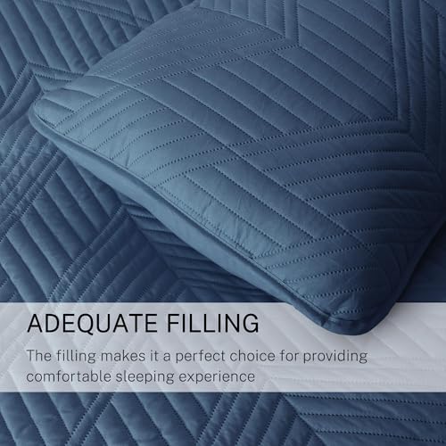 Exclusivo Mezcla Ultrasonic Twin Quilt Bedding Set, Lightweight Navy Blue Bedspreads Soft Modern Geometric Coverlet Set for All Seasons (1 Quilt and 1 Pillow Sham)