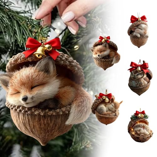5 Stück Weihnachtsbaumschmuck, Waldtier Eichels Ornamente, Acryl 2D...
