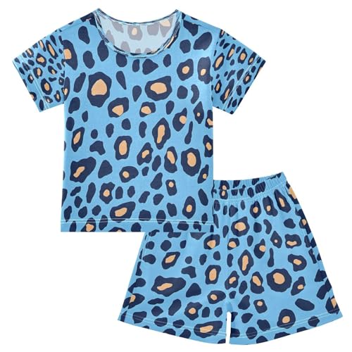 senya Short Sleeve Pajamas Sets Summer Cotton Sleepwear Blue Leopard Skin