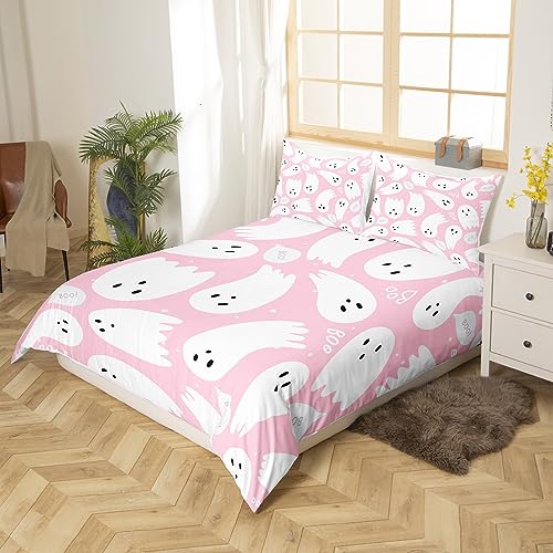 Halloween Duvet Cover Set Cartoon Ghost Bedding Set for Kids Boys Girls Kawaii Cute Comforter Cover Set Microfiber Pink Bedspread Cover Bedroom Bedclothes Single - Image 2