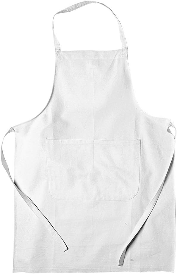 White 100% Cotton School Apron for DT/Craft/Woodwork, years 7-11. Size 31 x 25in with 2 front pockets