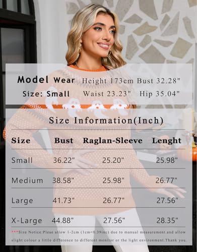 Image of Women's Fair Isle Sweaters Long Sleeve Crew Neck Loose Casual Halloween Pullover Sweater Orange Large