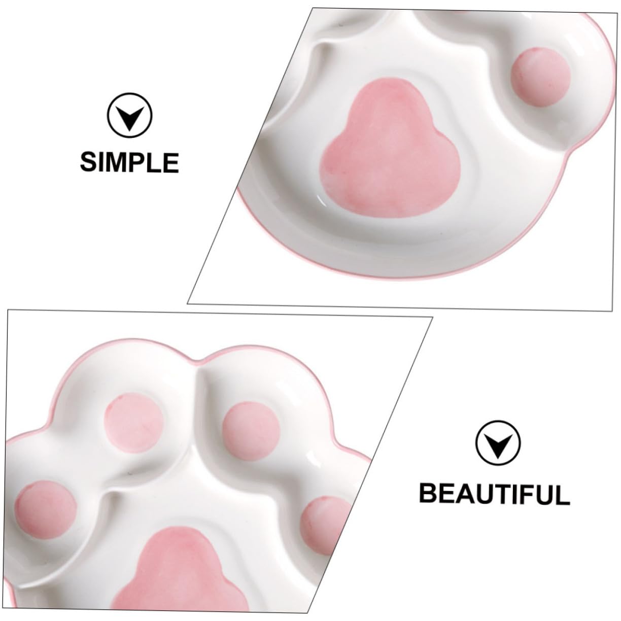 Uonlytech Assiette en Céramique à Compartiments 9 Pouces Couleur Rose, Plaque D’Accueil Multifonction pour Fruits Et Collations, Usage Quotidien Et Repas Équilibré, Design Original Patte De Chat