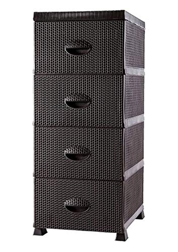 Violet Comoda Cajonera Organizador 4 Cajones de Plástico Efecto Mimbre Almacenamiento (Marrón)