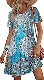 Boho Dresses for Women Summer Spring Sun Beach Tshirt Tie Dye Short Sleeves with Pocket(Bohemian...