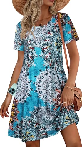 Image of Womens Summer Dresses Beach Casual Loose Tshirt Floral Short Sleeve Flowy Pockets Sundresses 2026