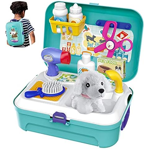HERSITY Vet Toy Pet Care Kit Role Play Set Grooming Feeding Dog Games Backpack Toys for Kids 3 4 5 Years Old Girls Boys Cover