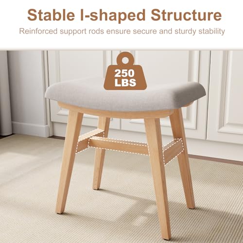 Image of Wooden Vanity Stool, Makeup Small Bench Seat Solid Wood with Upholstery Saddle Seat Stools Concave Ergonomic Chair Easy to Install for Bedroom Wooden Vanity Chair, Wooden Stool 16 inch log Color