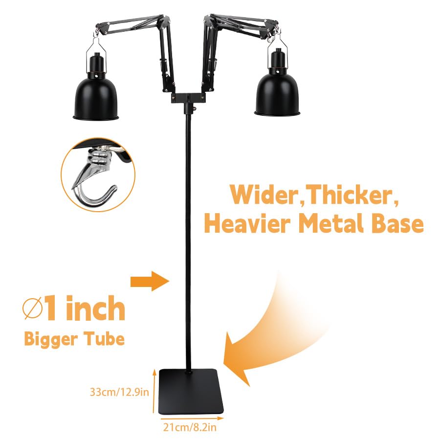 Supporto per lampada rettile, regolabile, rotazione a 360°, porta lampada rettile, con base, per terrario, per tartarughe, ragno (2 ganci) (2 ganci)