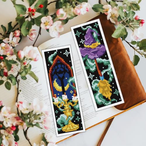 Image of BEUNITONE 6 Pcs Cross Stitch Bookmark Kit for Beginner Magic Stamped Cross Stitch Kit for Adults Printed Embroidery Bookmarks Kits with Instruction for DIY Crafts Book Lovers 8.5''x3''