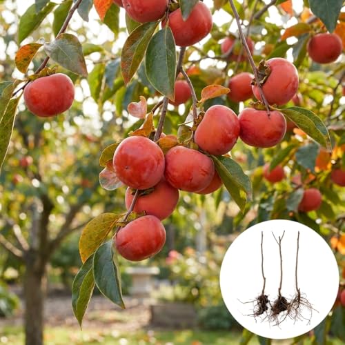 3 Live American Persimmon Trees for Planting Bare Root Dormant Seedlings 12 Ft Tall Diospyros Virginiana Fruit Trees for Planting Hardy Outdoor Garden Fruit Plants (3 Trees)