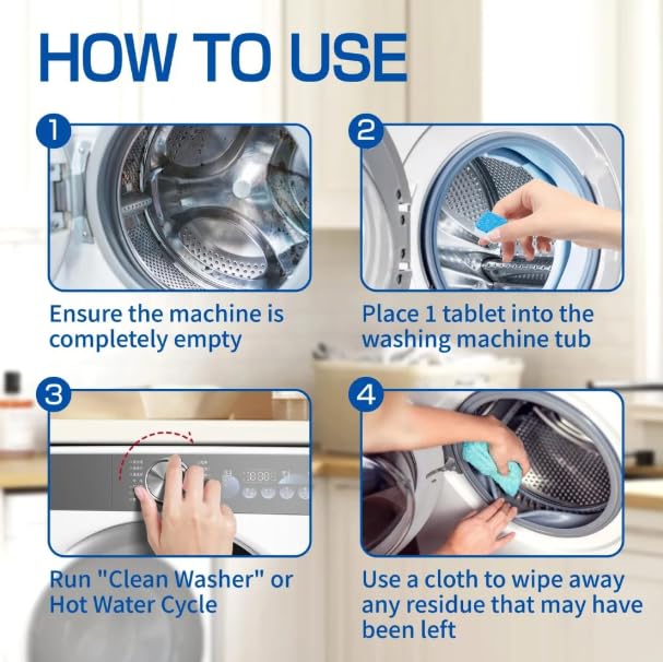 Image of Washing Machine Tub Cleaner & Drum Descaler Tablets | 12 Pack For Fully Automatic Front Load & Top Load Washers | Removes Limescale, Dirt & Detergent Residue | Deep Descaling & Odor Removal |