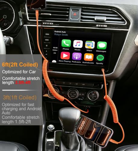 Image of USB C to C Cable 6FT, 2Pack Coiled USB C Fast Charging Cable for CarPlay
