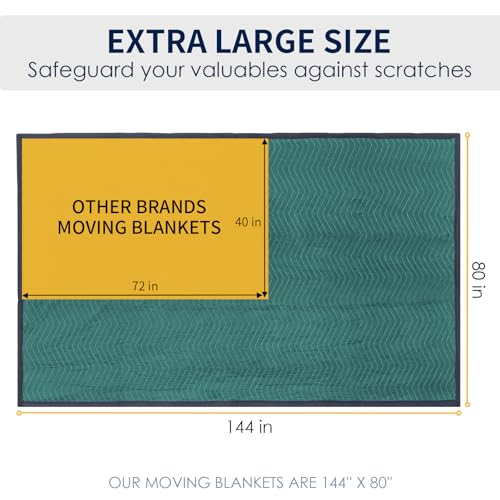 Image of Moving Blankets 4 Pack, Double Extra Large 144 inchx80 inch Heavy Duty Quilted Packing Blankets for Moving, Shipping & Storage, Professional Furniture Pads -Green & Gray
