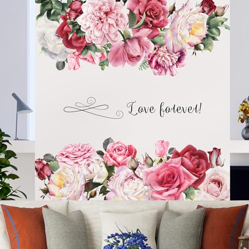 Vinilos decorativos flores rosas 2 hojas removibles miniatura 7