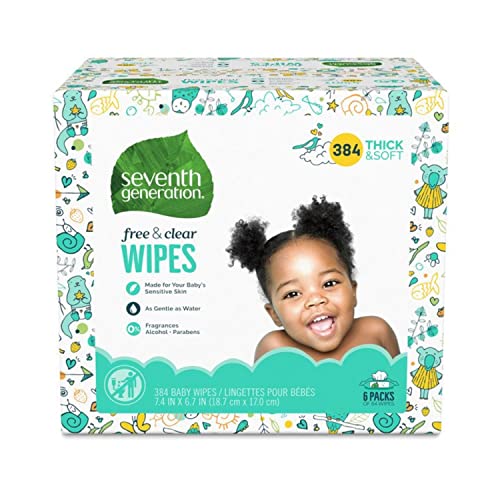 Image of Seventh Generation Baby Wipes, 384 count, Made for Sensitive Skin with Flip Top Dispenser,64 Count (Pack of 6)