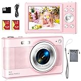 Digital Camera,56MP FHD 1080P Camera for Kids, Point and Shoot with 16X Zoom Anti Shake, Kid Camera with 32GB TF Card, Two Batteries, Lanyard, Compact Portable for Kids Teens Beginners-Pink