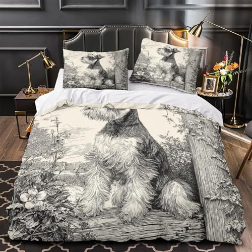 Housse de couette Schnauzer croquis noir et blanc résistante