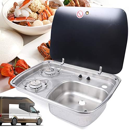 Outdoor Sink Stove Combo, Gas Stove Gas Cooktop 2 Burners, Portable Stove Gas Burners with Stove Top Covers, Apartment Size Stove for RVs Household Kitchen Camping BBQ, 26.6x17.5x5.7in