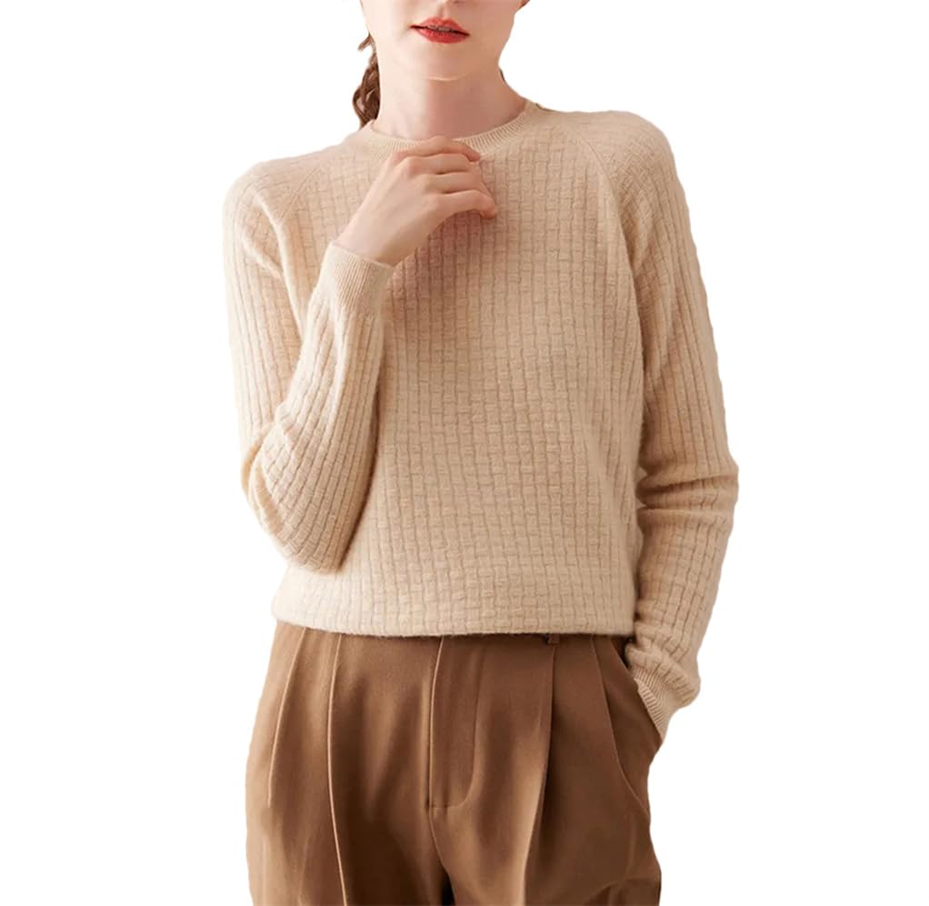 Suéter de lana de cuello redondo para mujer, ajuste holgado, de punto para otoño e invierno