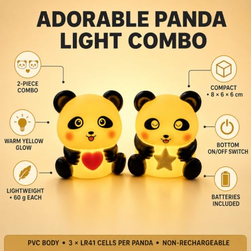 Image of Cute Panda Night Light Lamp Battery Operated Table and Desk Decorations Gift Pandas (Heart & Star)