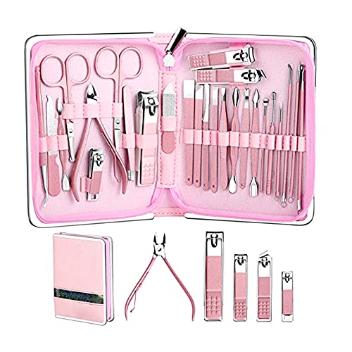 Kit de pedicura de manicura, Set de manicura y pedicura 26 piezas acero inoxidable con cortaúñas herramientas for el cuidado las pinzas
