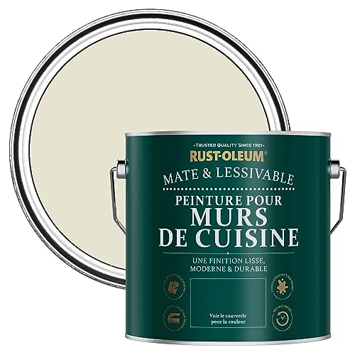 Rust-Oleum Peinture Blanche Lessivable pour Murs de Cuisine, Finition Mate - Huître 2.5L