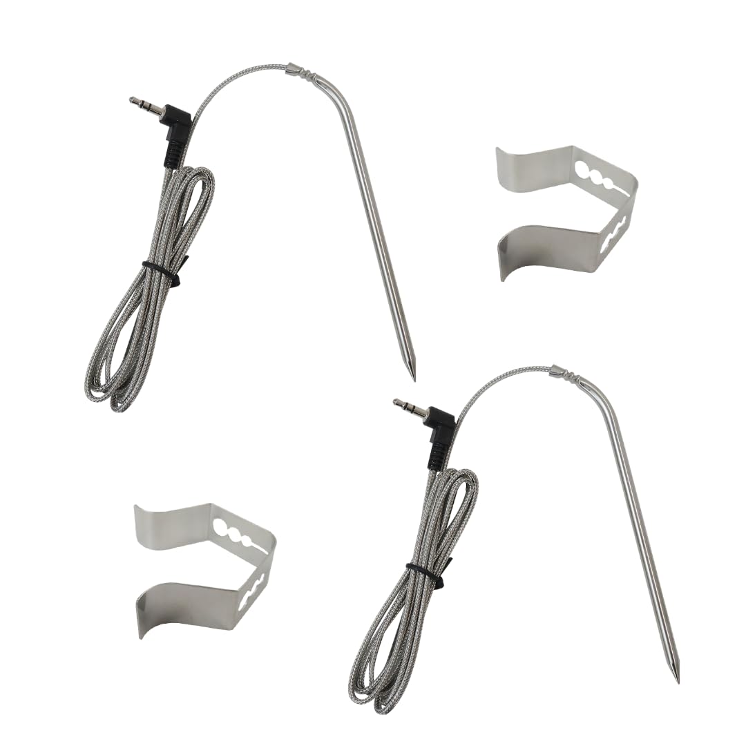 Artmavin Thermostat Probe Replacement for Camp Chef Meat Probes, Barbecue Smoker Grill Temperature Sensor, Pellet Grills Accessories with Stainless Steel Probe Clip, Pack of 2