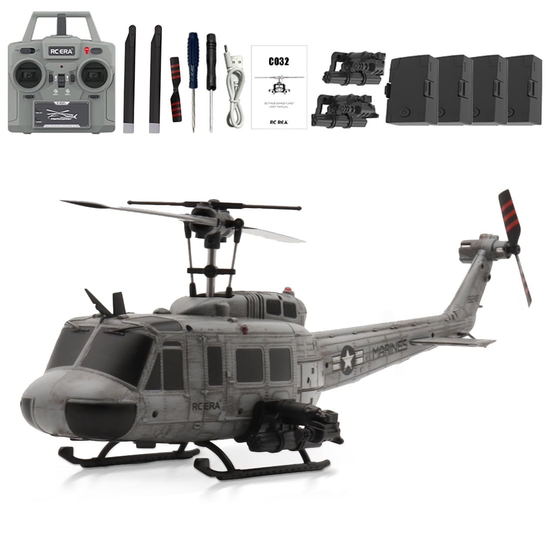 1/48 C032 RC elicottero 6 canali Aileronlos Scale Modello, Monrotore Elicottero con 6 assi giroscopio, Altimento, Flusso ottico e posizionamento TOF (4 batterie)